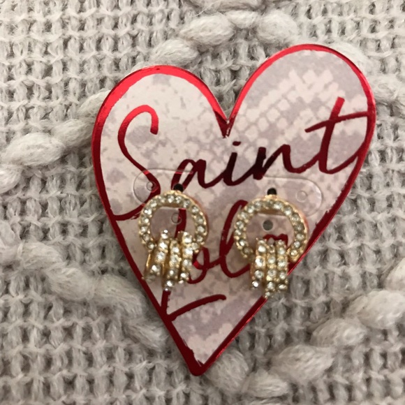NEW Saint Lola Pave Washer Gold Stud Earrings - Picture 2 of 3